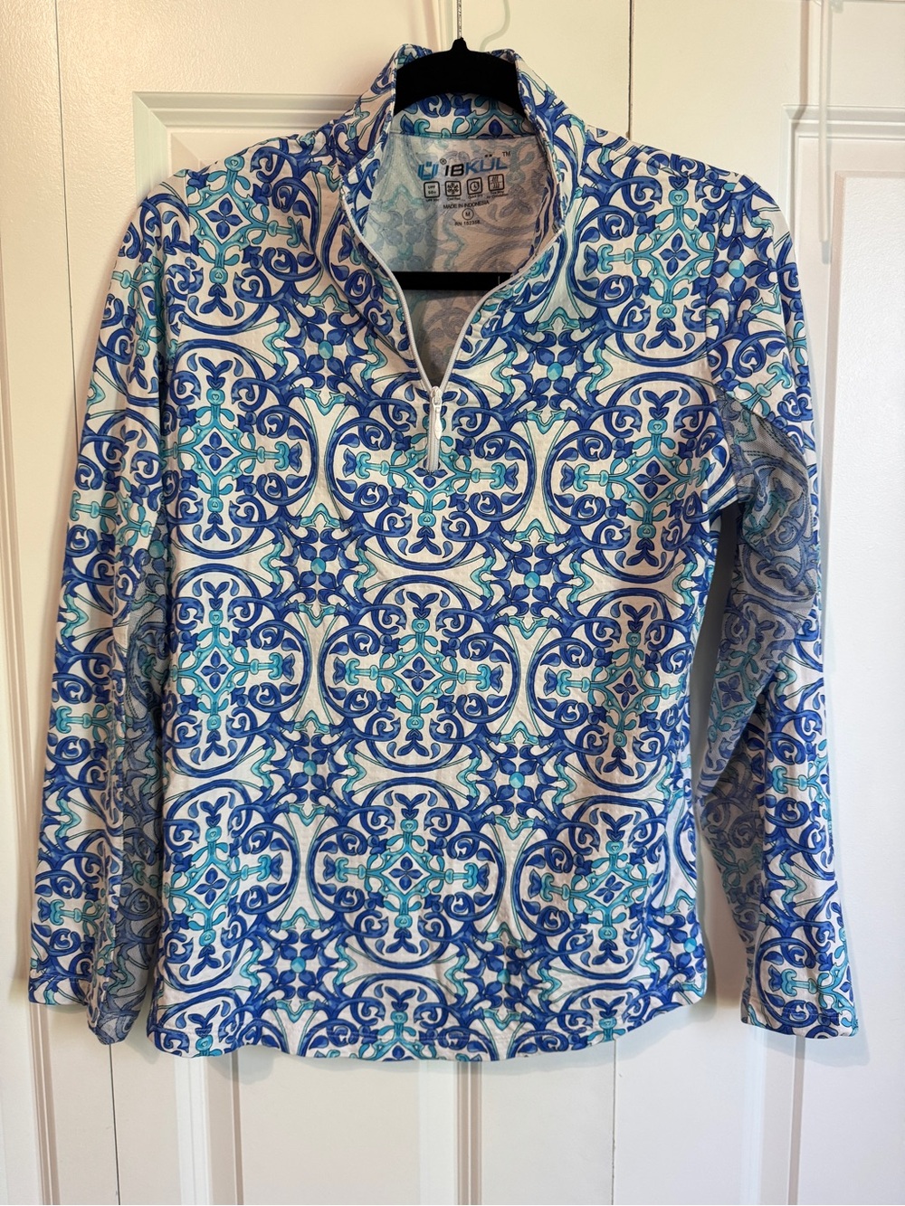 IBKul Blue & Teal Patterned Quarter-Zip Pullover